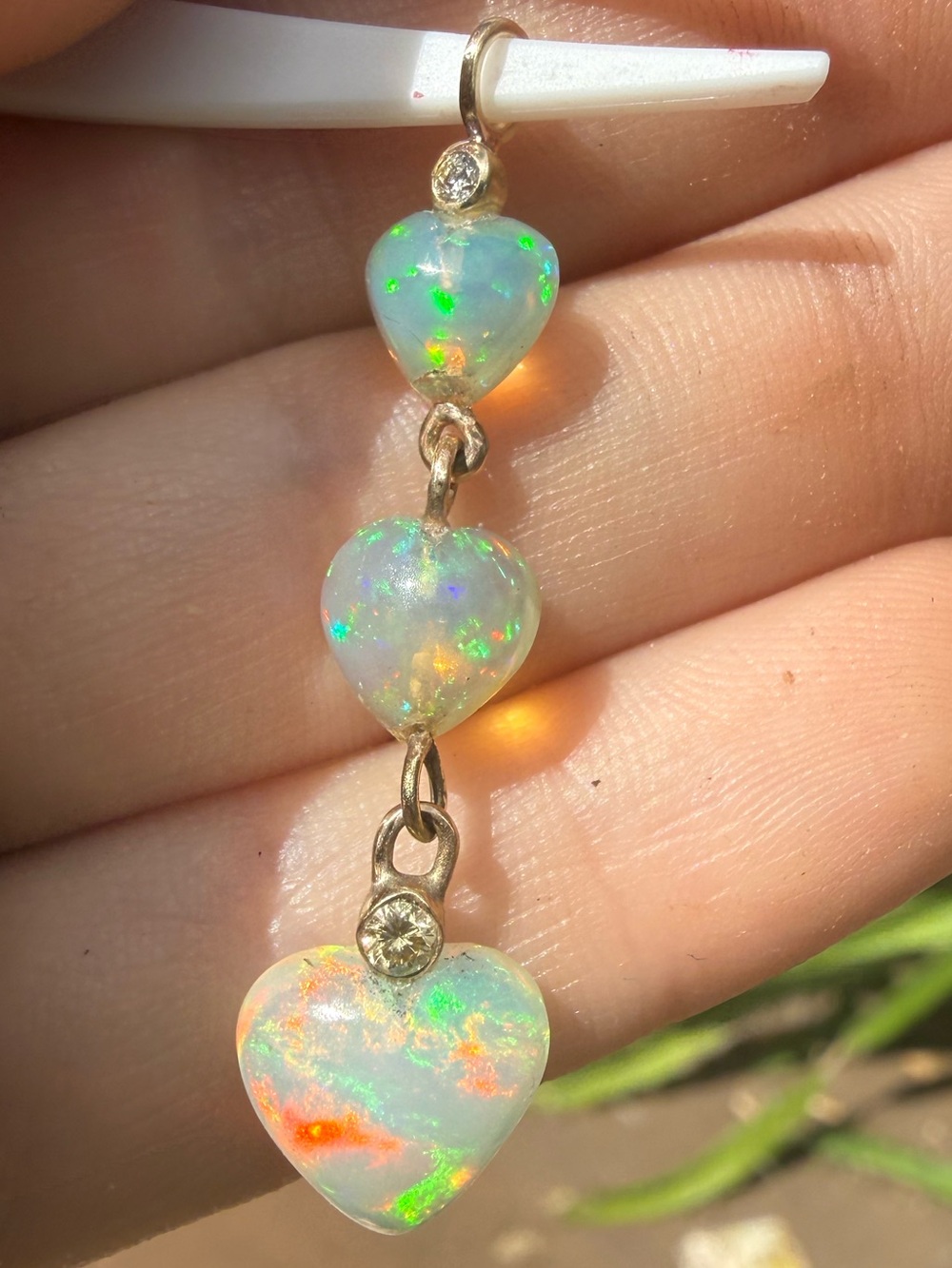 Rare handmade solid 14k gold genuine opal/diamond pendant in